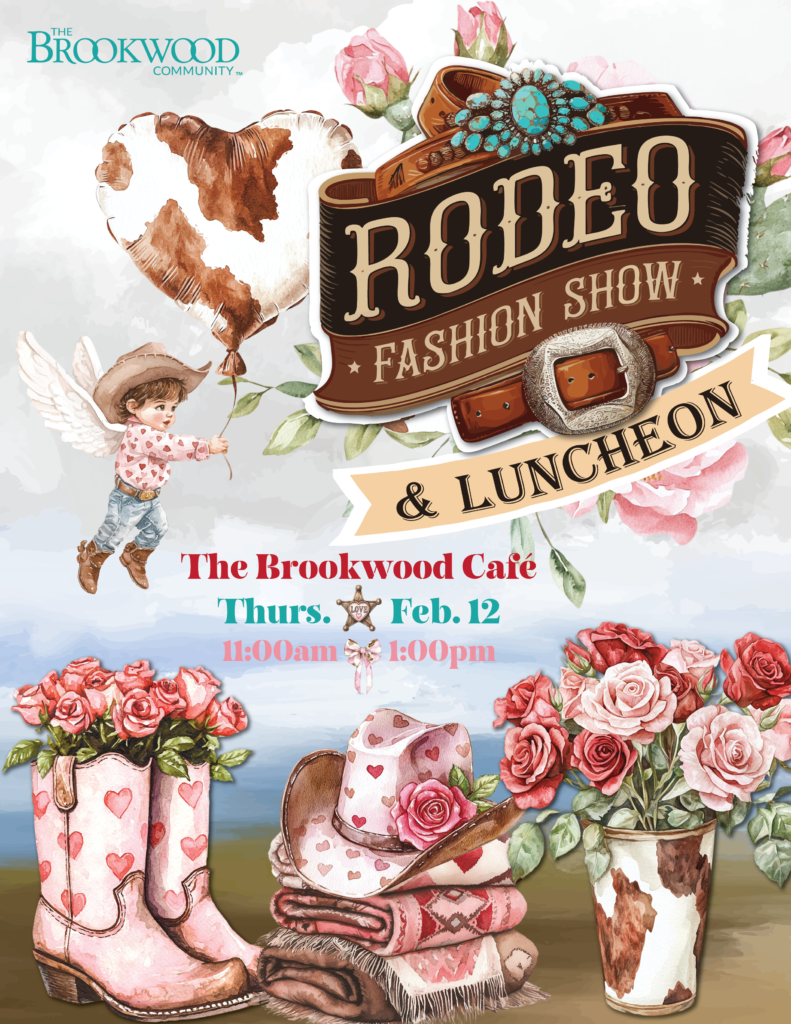 Brookwood Citizens and community members walk the runway at the annual Rodeo Fashion Show, modeling rodeo-inspired outfits during a luncheon benefiting adults with disabilities.